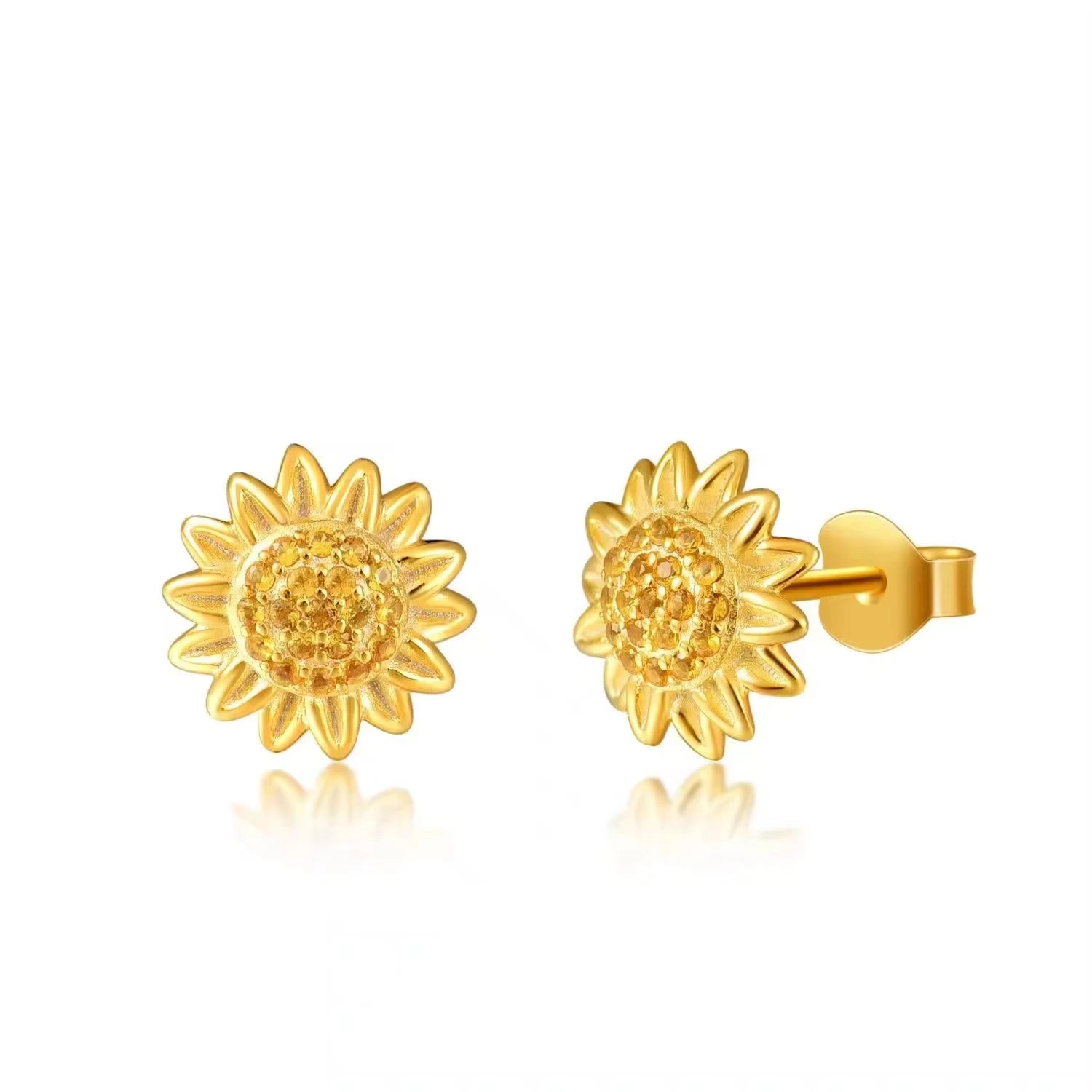 Fine Jewelry S925 Sterling Silver Gold Plated Sunflower Stud Earrings for Women