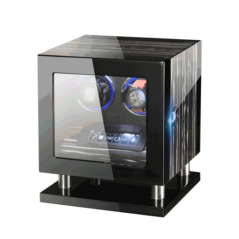 Embers Luxury Watch Boxes Automatic Watch Shaker Black Wooden Cases Watch Winder 2 Slots