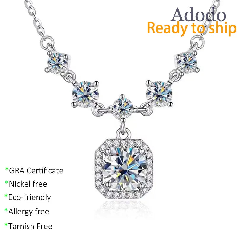 Hot Selling Round Cut 1CT VVS1 GRA Moissanite Pendant Jewellery Fashion Fine Jewelry S925 Silver Square Sugar Chokers Necklaces MegaBDM