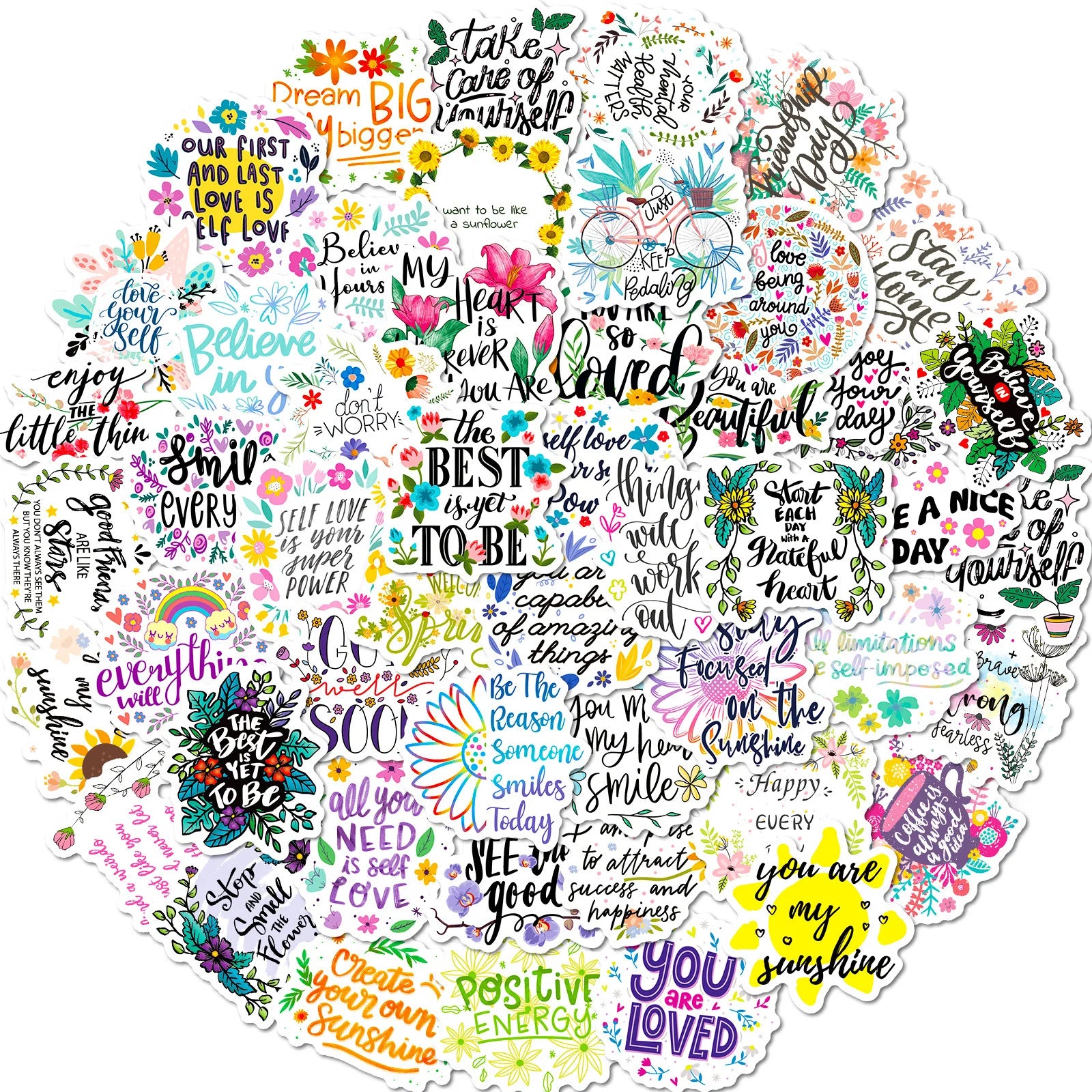 50pcs Inspirational Quotes Decals Positive Words Aesthetic Flower Motivational Sticker