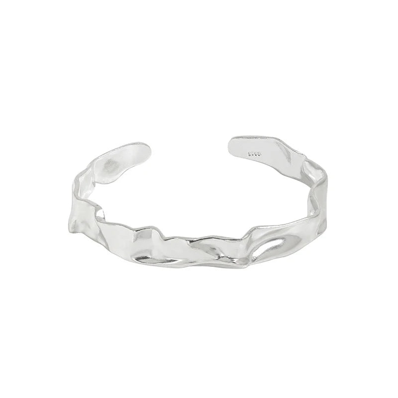 Wuqie Fashion Sterling Silver Geometric Irregular Bump Minimalist Adjustable Cuff Bangle