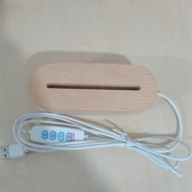 Modern USB Oval Beech Solid Wood 3D LED Lamp Holder Customizable Night Light Base Dimmable Living Room Warm White Light CE