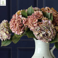 New Arrival Artificial Large Vintage Real Touch Hydrangea Flower Latex for Wedding Decoration Dusty Hortensia Flower Autumn