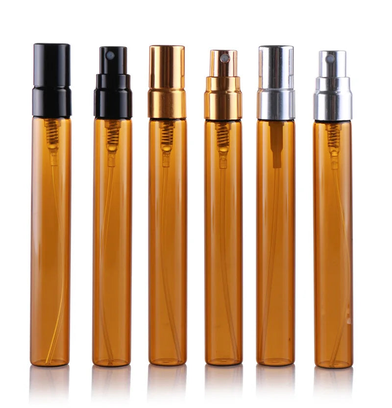 Mini 10ml Amber Glass Spray Bottle Travel Size Refill Perfume Atomizer with Screw Cap & Pump Sayer MOQ 100pcs