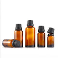 In Stock Amber Glass Bottle for Skincare Empty 10ml 30ml 50ml Essential Oil Bottle with Screw Black Plastic Lid Tamperproof Cap