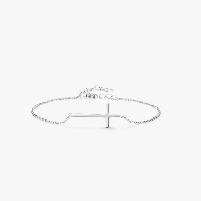 High Polish Adjustable Link Chain Cross Charm 925 Sterling Silver Bracelet Minimalist Religious Cross Bracelet Jewelry
