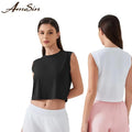 2025 Women Casual Loose Crewneck Summer T-Shirt Crop Yoga Top Sleeveless Active Vest Workout Vest Short Sports Gym Tank Top