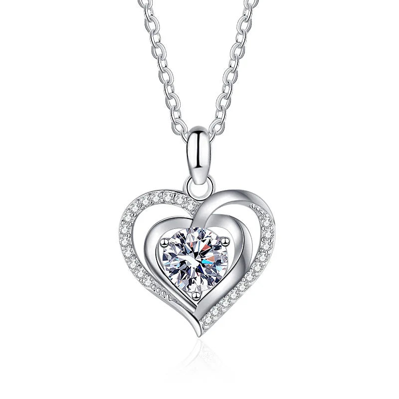 Fine Jewelry Heart Design Grade D 1ct Moissanite Necklaces 925 Sterling Silver Simple Moissanite Necklace Women