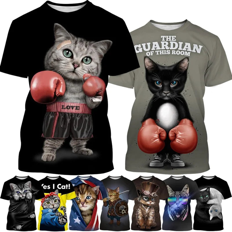 Fitspi Funny Cute Cat Pattern Men's T-shirts 3d Animal Print O-neck Oversized Short Sleeve Summer Casual Woman Tops