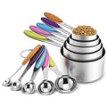 Stainless Steel Eco-Friendly Powder & Liquid Measuring Cup and Spoon 10-Piece Set with Color Handle and Silicone Hand Cushion