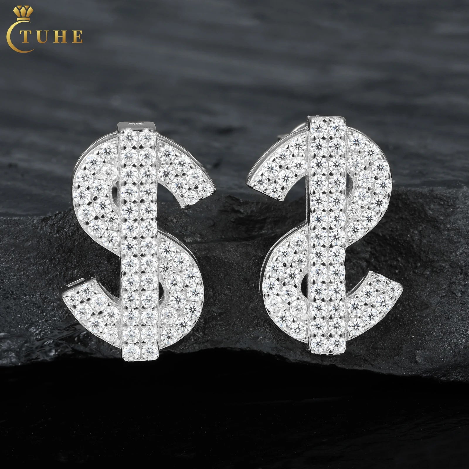 Luxury Mens Jewelry White Gold 925 Sterling Silver VVS Moissanite Diamond Big Iced Out US Dollar Stud Earrings With Certificate