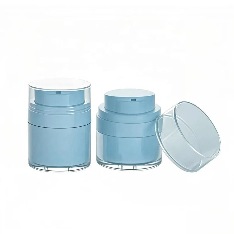 Custom Luxury Empty Plastic Cosmetic Package Container 15g 30g 50g Round Airless Pump Face Cream Jars with Airless Pump