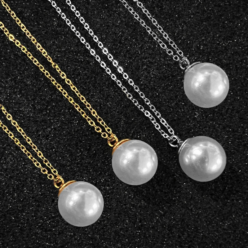 Simple Luxury Jewelry Women Shell Pearl Necklace Stainless Steel Gold Simulated Pearl Necklace Pearl Choker Necklace Wholesale