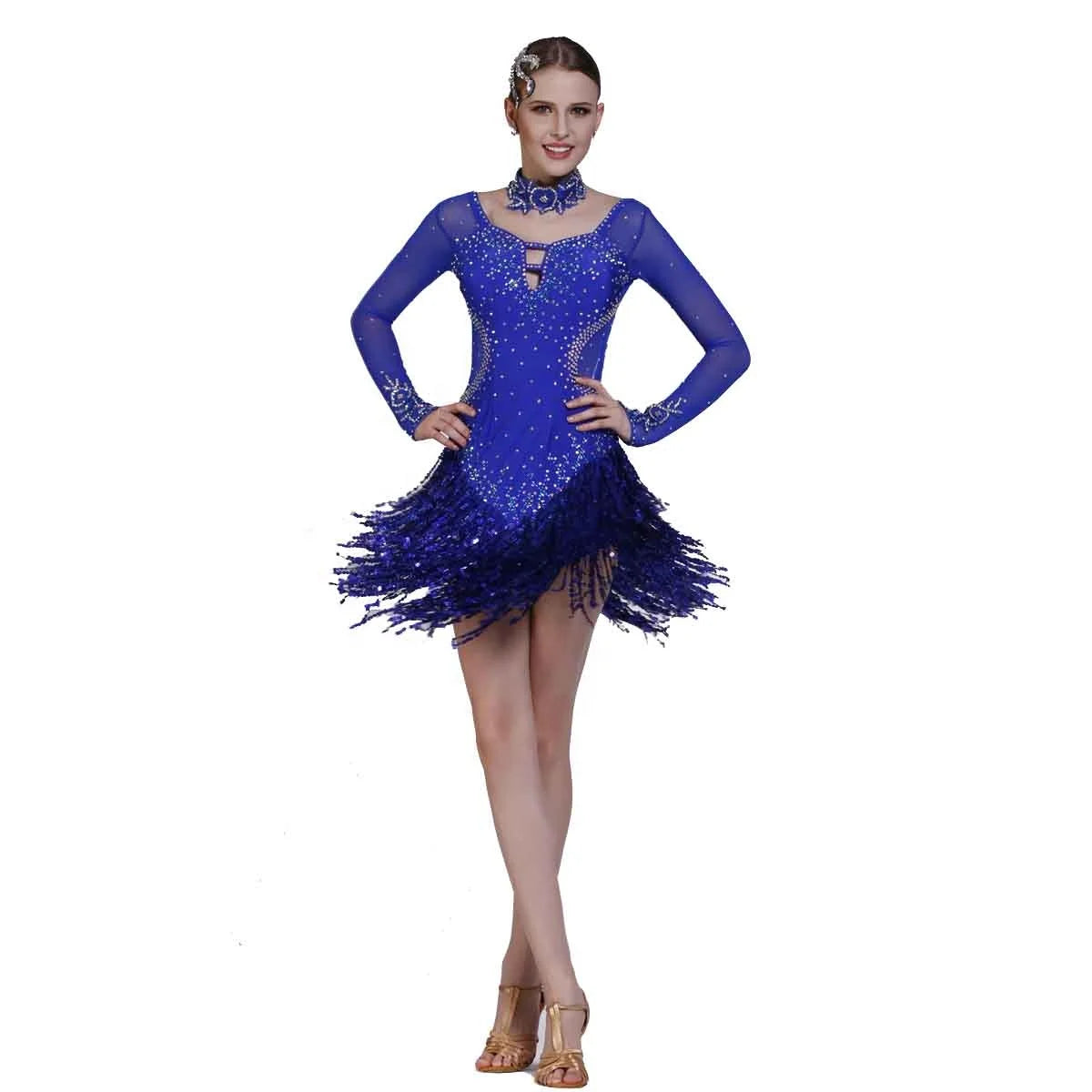 L-13104 New National Standard Latin Competition Dance Dress Clothing Dance Skirt Tassel for Girls