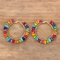 Ethnic Handmade 7 Chakra Natural Stone Imperial Jasper Chip Beaded Hoop Earrings Boho Wire Wrapped Earrings for Women Jewelry