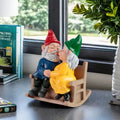 Romantic Gnome Couple on Rocking Chair Resin Figurine Love-Themed Art Ornament Unique Playful Piece for Indoor Space