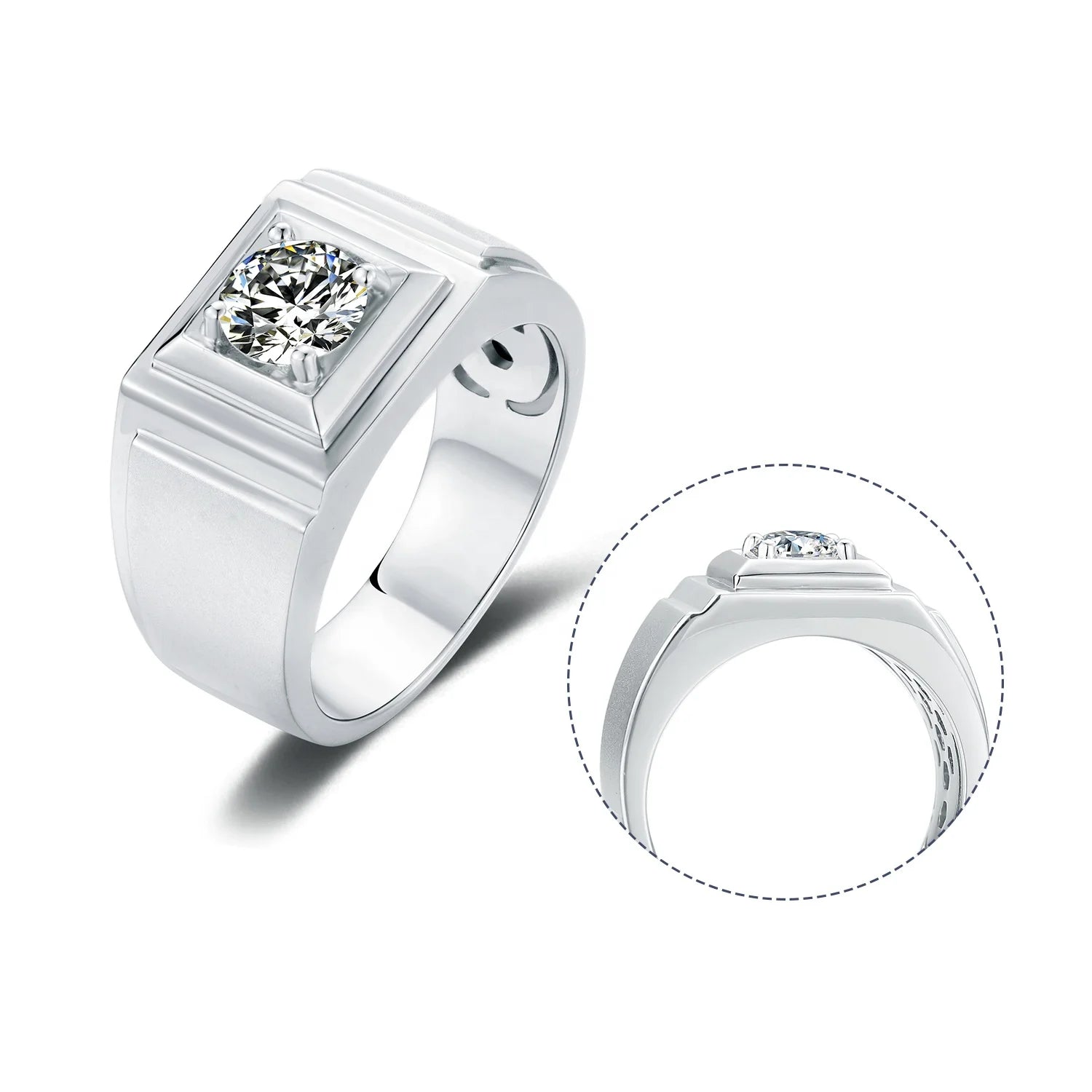 Abiding Classic 925 Sterling Silver Rings Men Wedding Silver Diamond Engagement Moissanite Rings for Men