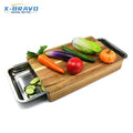 Acacia Wood Double Drawer Chopping Board Stainless Steel with Tray Storage Chopping Household Cooked Complementary Food