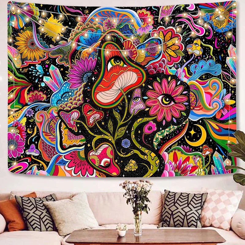 Psychedelic Mushroom Contemporary Wall Tapestry Divination Psychic Hanging Cute Room Magic Tapestries Art Home Decor Cotton