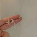 Fashion Korean Metal Chain Tassel Earrings Rhinestone Tassel Stud Earrings Shiny Rhinestone Butterfly Stud Earrings for Women