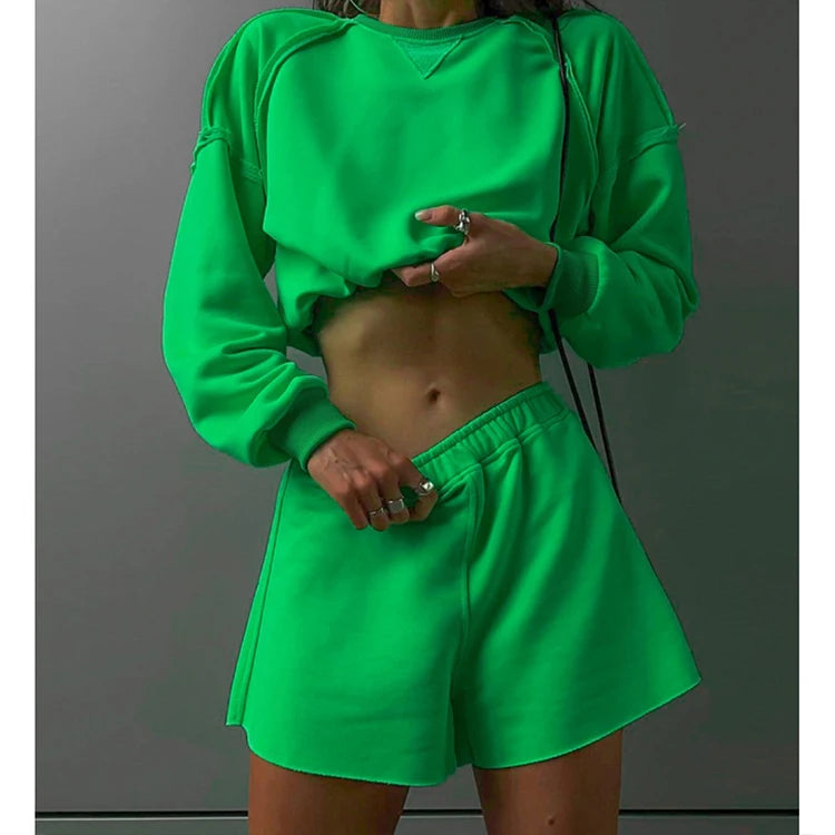 Summer Clothes for Women 2026 Outfit Custom logo Short Sweatsuit Sportswear Tracksuit 2 Piece Sweatshirt and Shorts Set