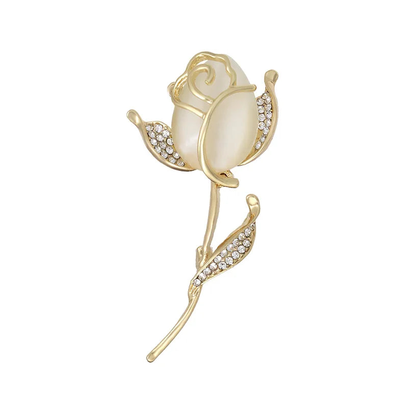 Weiman HighQuality Cream Opal Crystal Rose Flower Brooch Pins for Gifts Weddings Engagements Featuring Plating Designed Children