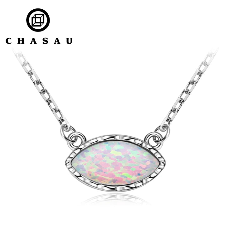 Professional Gemstone Manufacturer Synthetic Opal 925 Sterling Silver 10mm Marquise Cut White Opal Pendant Necklace for Women