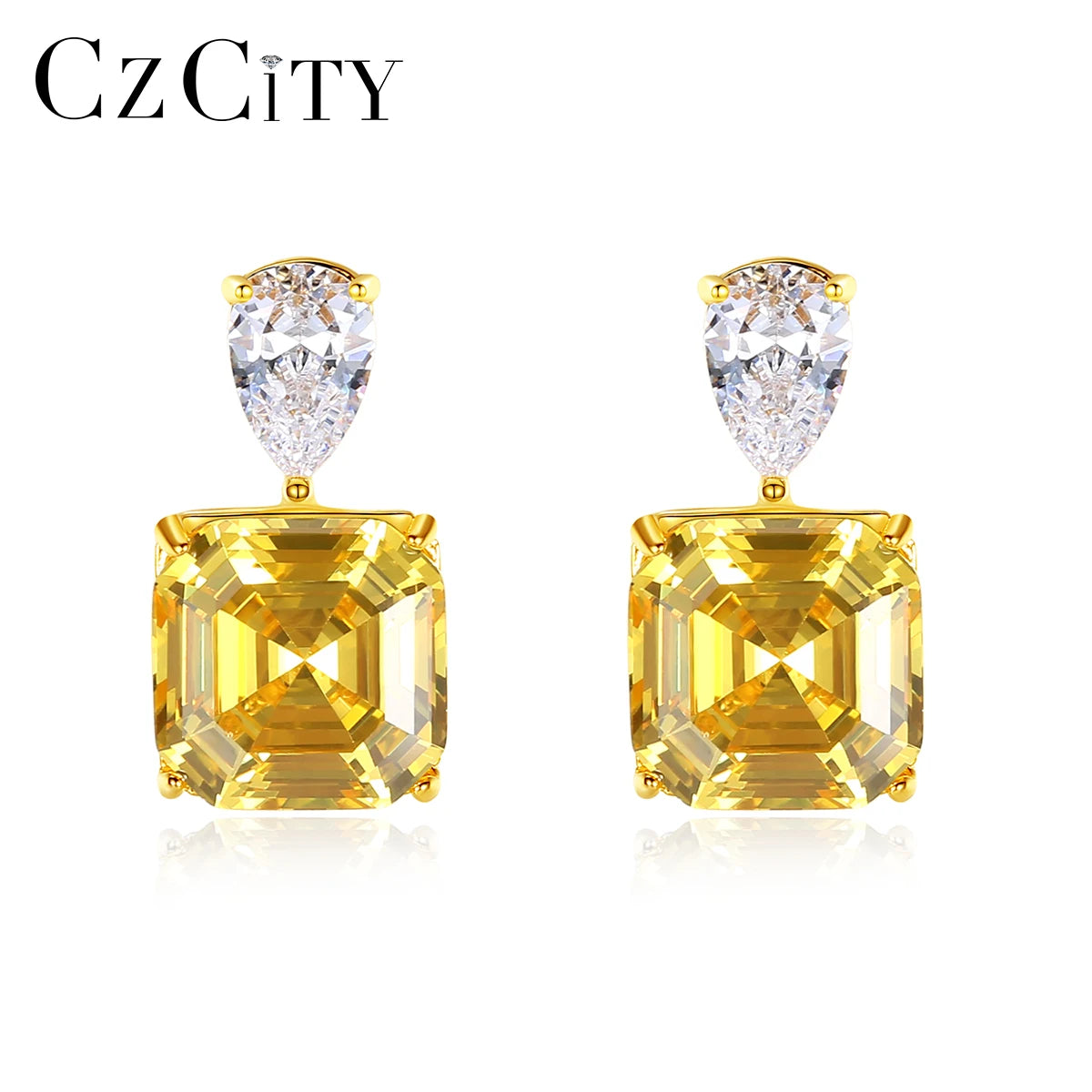 CZCITY Drop Earring Women Jewelry Asscher Cut Customize Diamond Gold Plated Cute Silver 925 Stone Earrings