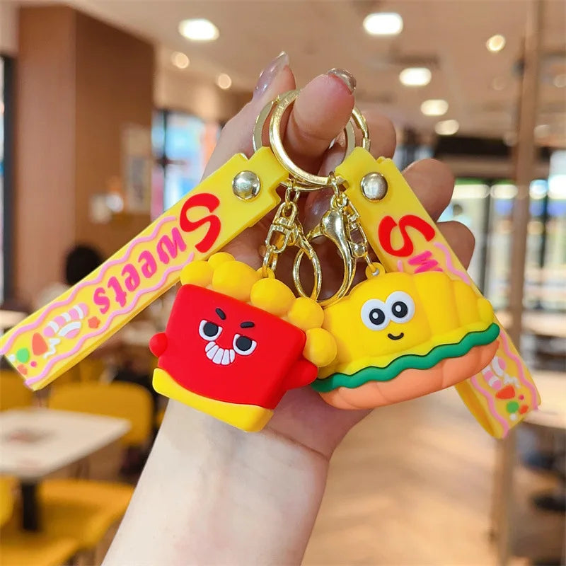 Creative Pendant Gifts 3D Model Rubber Cute Hamburg Mini Food Keychain for Children