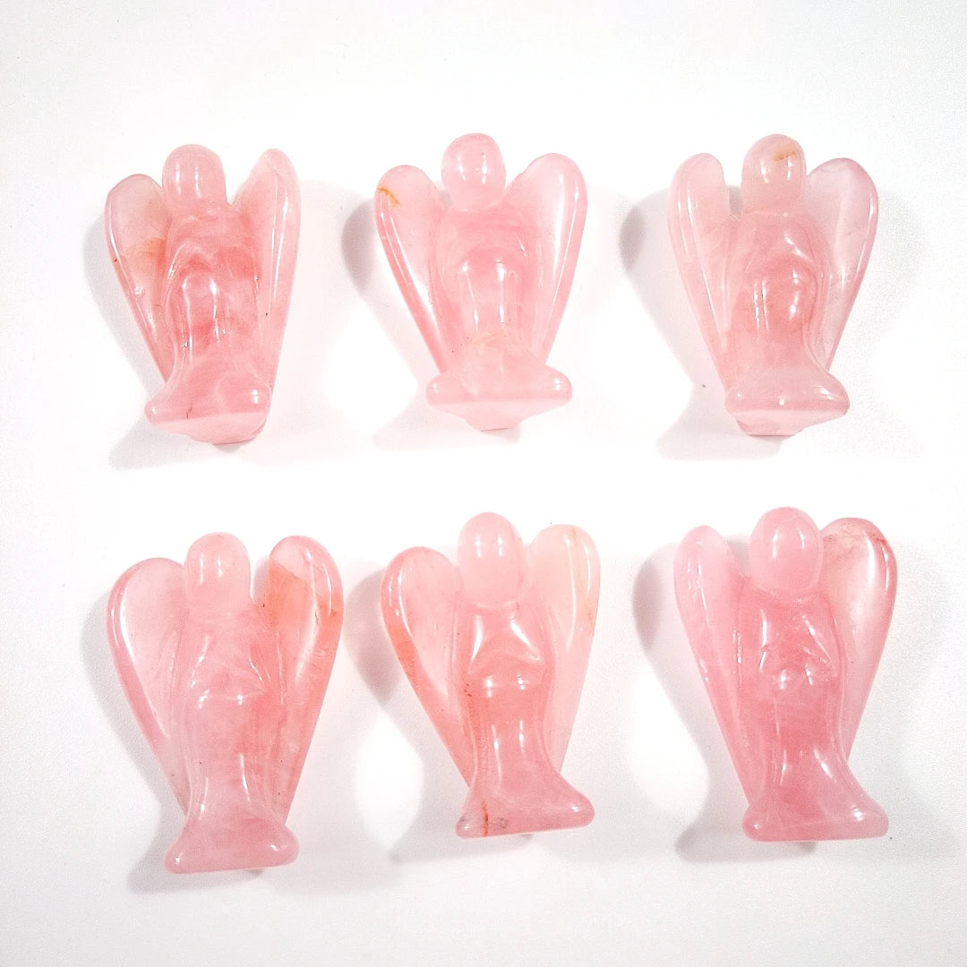 Huiying Natural Crystal Polished 1.5 Inch Rose Quartz Angel Carving Sculpture Fengshui Decoration Chakra Healing Energy Gifts Crafts