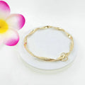 H550-5T Gold Hawaiian Bangle Bracelet Traditional Heirloom Plumeria Wave Bracelet with Heart Charm Dark Grey Pearl