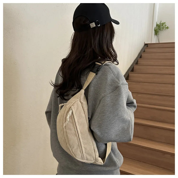 OEM Corduroy Travel Chest Crossbody Fanny Pack Retro Outdoor Stylish Sport Waist Bag Customized Practical Belt Bum Hip Belly Bag