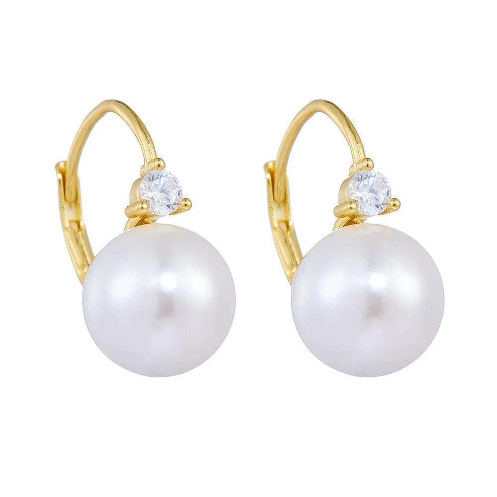 Fashion Jewelry 925 Sterling Silver Pearl Earrings Round Big Pearl Diamond Gold Plated Hook Hoop Earrings Women Luxury