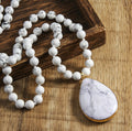 Fashion Women 8mm Pink Quartz White Howlite Stone Knotted Natural Gemstone Necklace Amazonite Drop Pendant Necklace