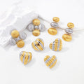 Latest High End Stainless Steel Jewelry Wholesale 18K Gold Plated Fashion Heart Flower Two Tone Chunky Stud Earrings for Women