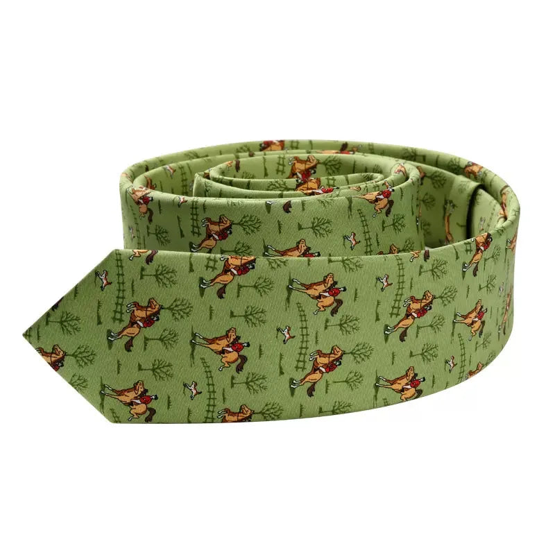 Western Men's Light Green Silk Necktie with Noble Knight Animal Pattern 100% Silk Neckwear