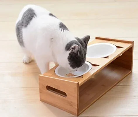 Hot Selling Products Double Bamboo Ceramic Food Water Dog and Cat Bowl With Wooden Stand.