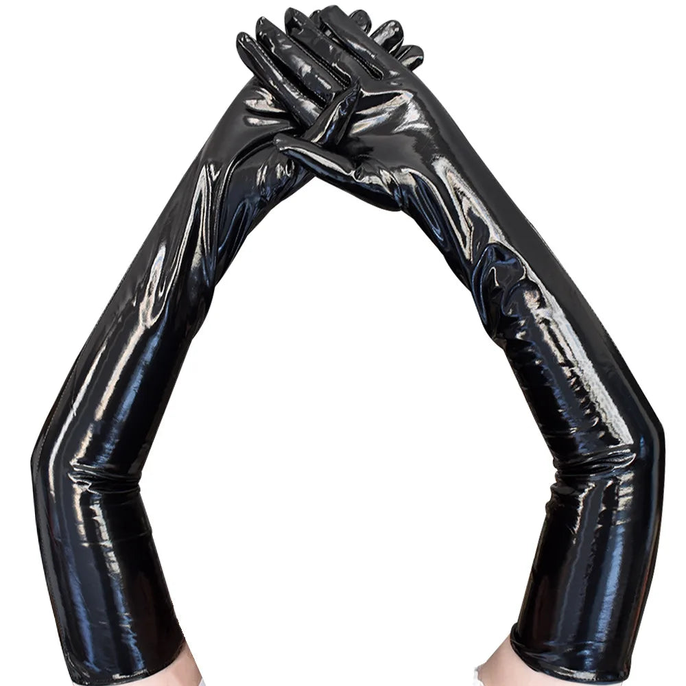 New Patent Leather Long Gloves Punk Rock Gloves Hip Pop Jazz Disco Bright Mittens Cosplay Costumes Black Gloves Arm Sleeves