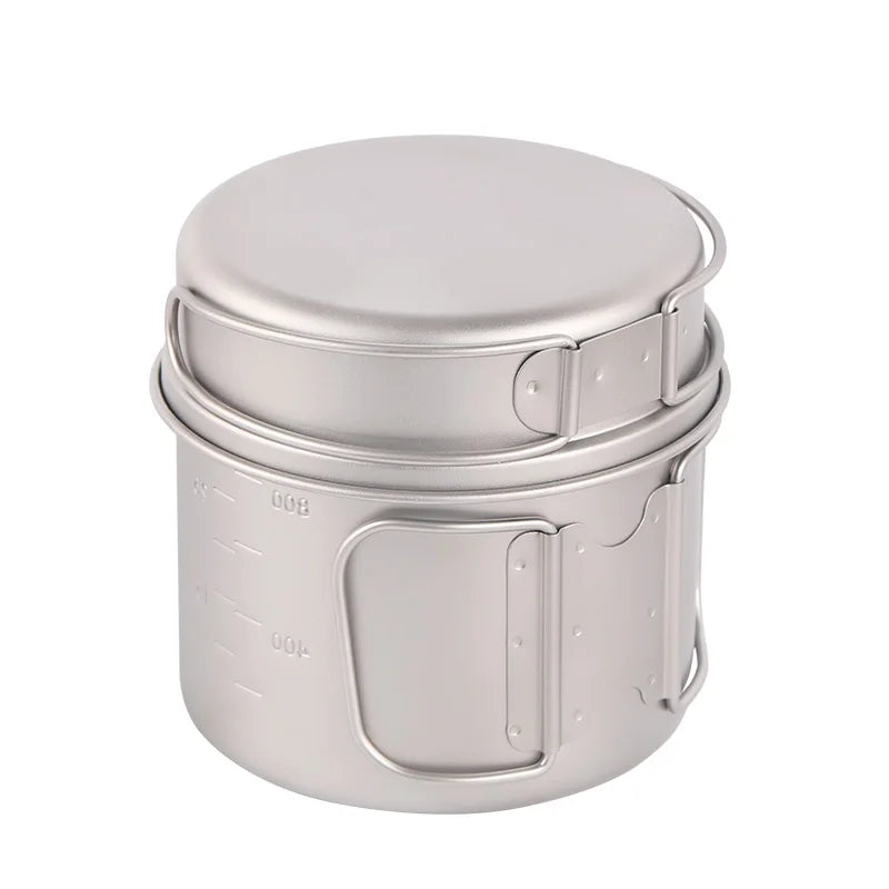 Camping Titanium Pots Pans 900ml+350ml Ultralight Foldable Handle Pot and Pan Set