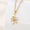 Fashion Gold Leaf Pendant Necklaces Women's Stainless Steel Chain Crystal Zircon Leaf Necklace