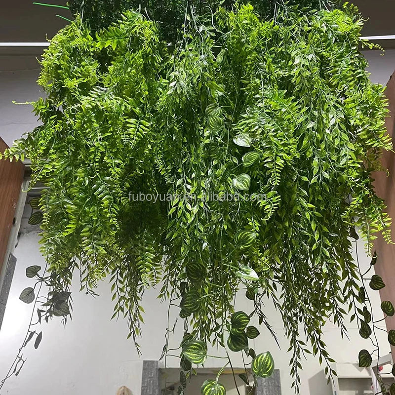Wedding Backdrop Green Garland Faux Fern Leaf Vine Artificial Wall Grass Greenery Hanging Plant for Roof Ceiling Decoration
