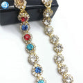 Gold Plating Rhinestone Flower Trim Chain Cup for Dress Accessories Clear Crystal Trimmings