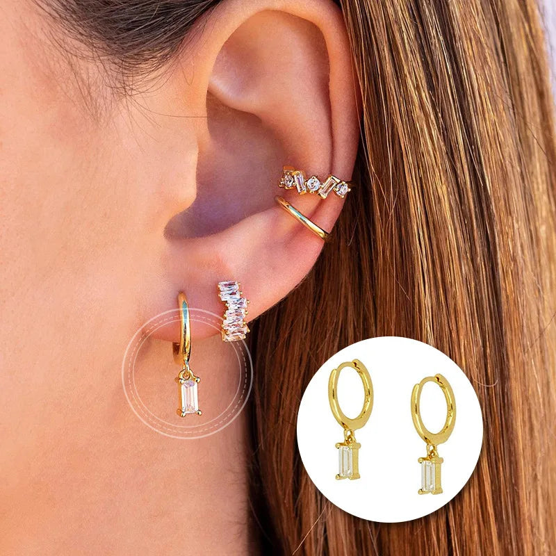 Autumn Winter Accessories Light Luxury S925 Silver Pin Earrings Geometric Square Colored Diamond Earrings for Women Girls
