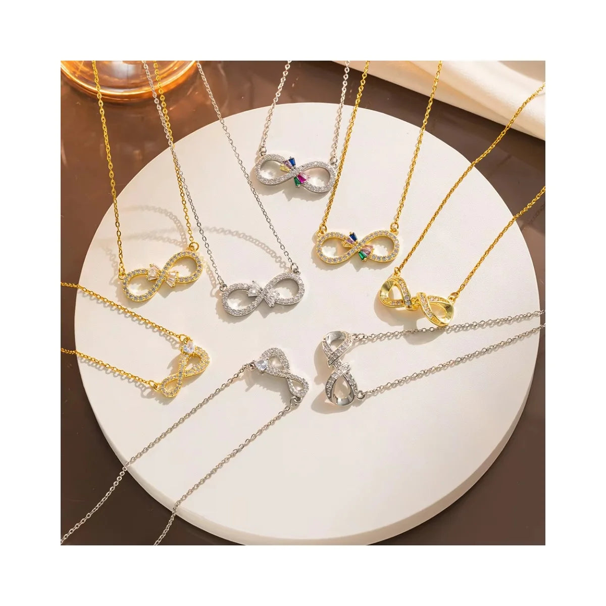 Women Forever Love Bling CZ 18k Gold Plated Infinity Pendant Necklace Cubic Zirconia Stainless Steel Infinity Necklace