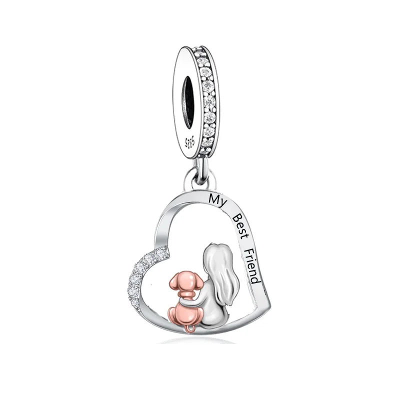 Fit Original Brand Charm Bracelet 925 Sterling Silver Dog and Girl Are Best Friends Bead for Women Jewelry Making