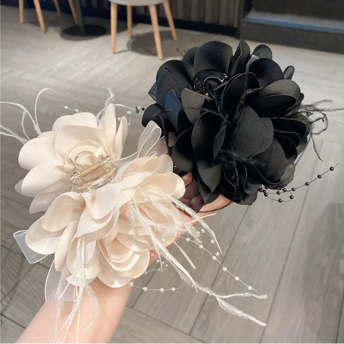 Wholesale French Floral Feather Bead Large Hair Claw Clips for Ladies Girls Hair Accessories