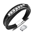 Trendy Retro Pentagram Woven Leather Men's Silver Plated Bracelet Classic Geometric Charm Anniversary