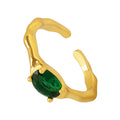 Personalized Emerald Oval Zircon Couple Ring 18K Gold Plated Brass Band Trendy Design for Engagement and Party Gift