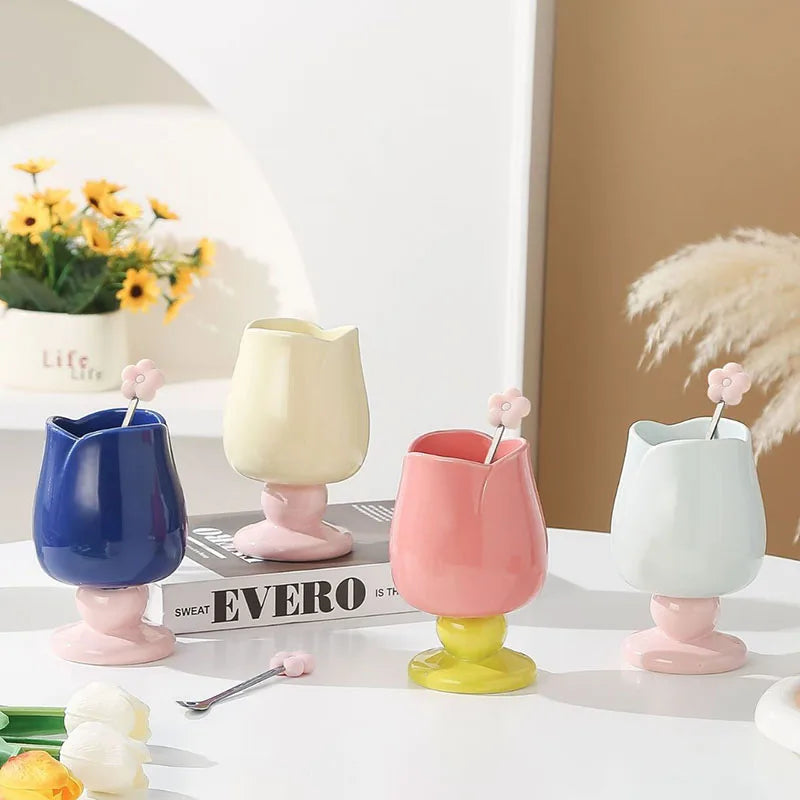Creative Ins Tulip Ceramic Water Cup Contrast Color Breakfast Couple Ceramic Mug