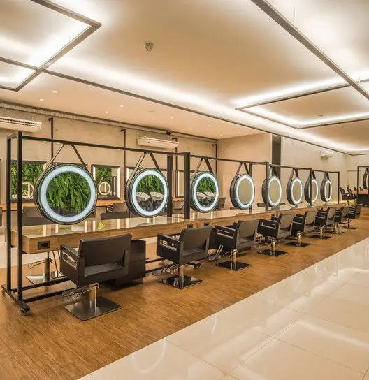 Newest Makeup Mirror With Led Lights Salon Mirror Station With Shelf Double Round Salon Mirror